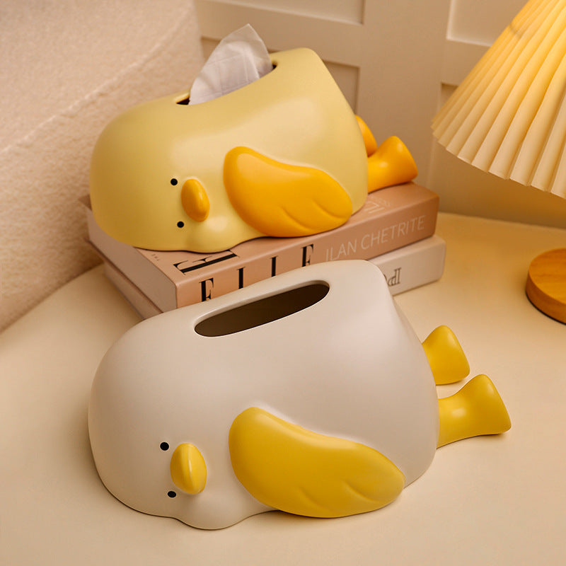 Creamy-Colored Reclining Duck Ceramic Tissue Box Ornament