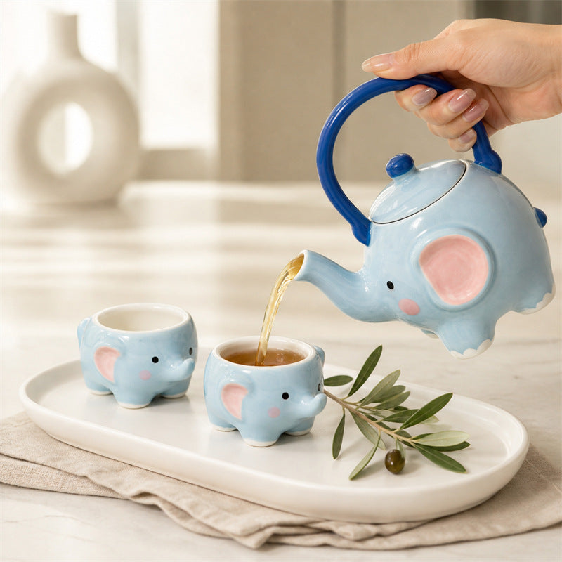 Cute Elephant Ceramic Kettle and Tea Set