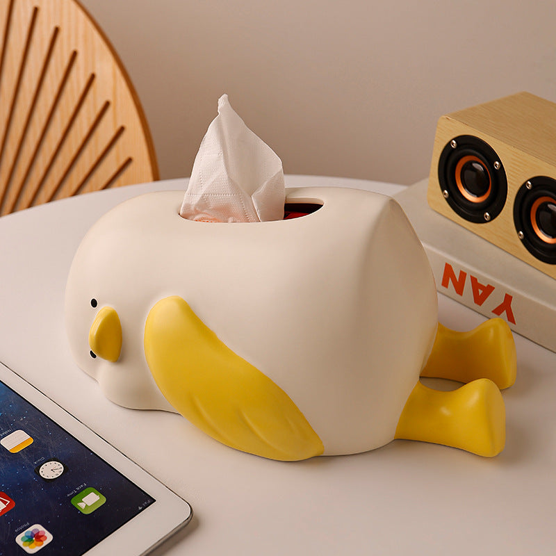 Creamy-Colored Reclining Duck Ceramic Tissue Box Ornament