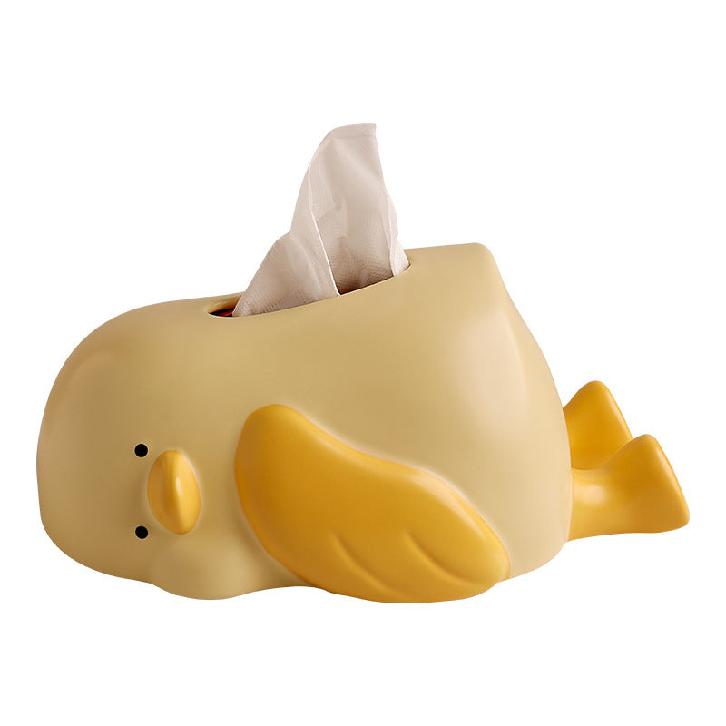 Creamy-Colored Reclining Duck Ceramic Tissue Box Ornament