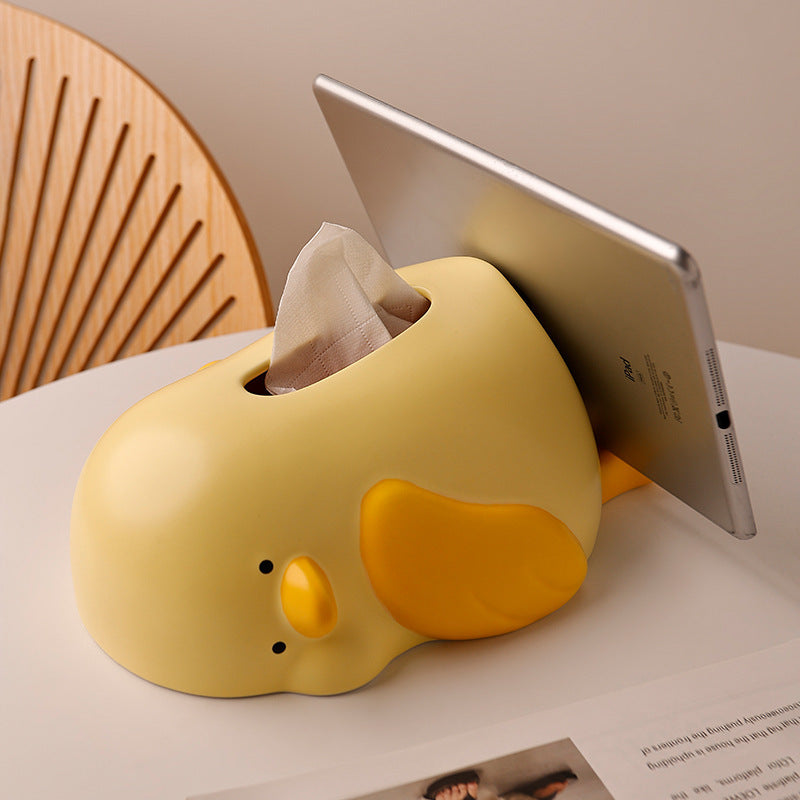 Creamy-Colored Reclining Duck Ceramic Tissue Box Ornament