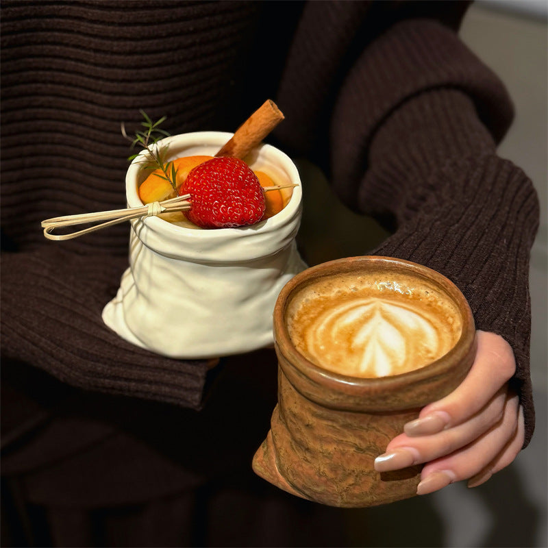 Retro-Style Cloth Bag Ceramic Mug